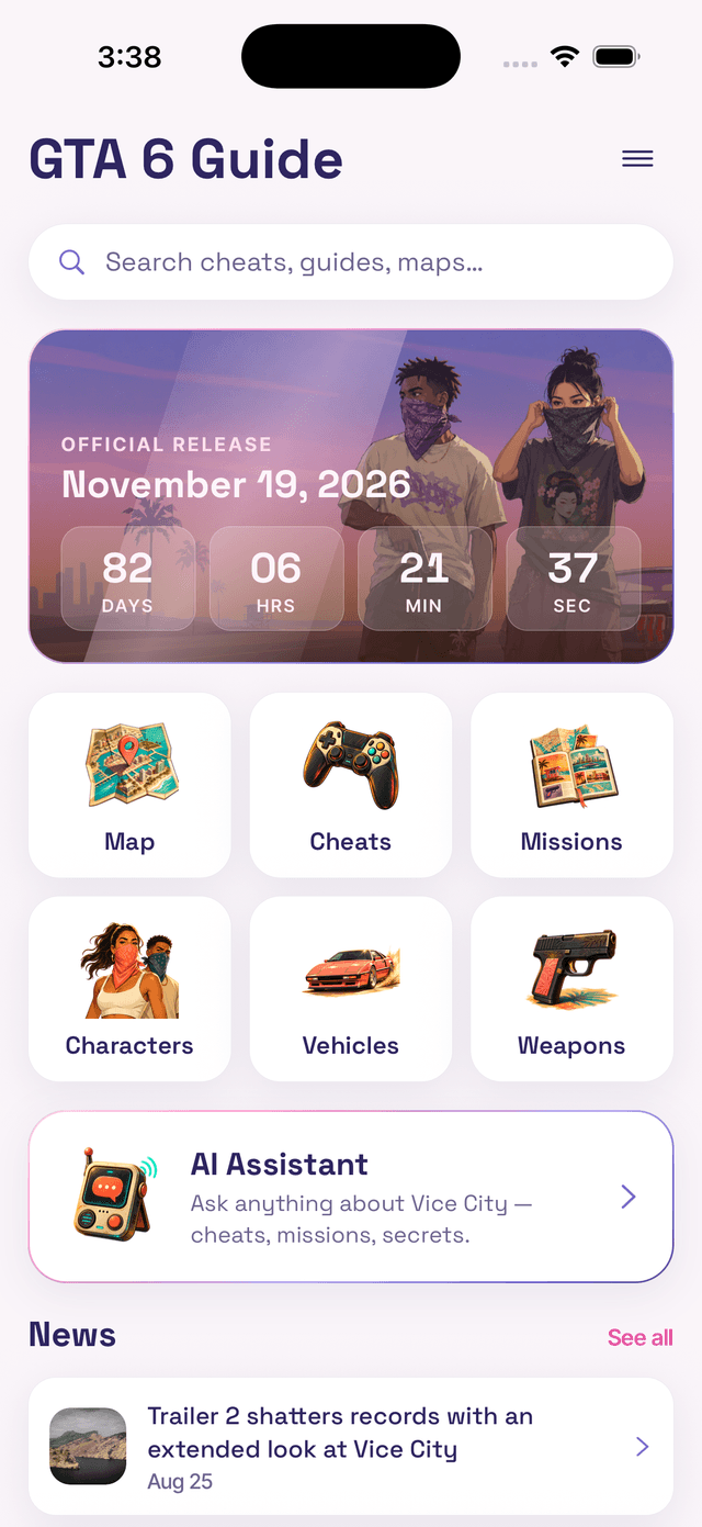 GTA 6 Guide search and browse screens